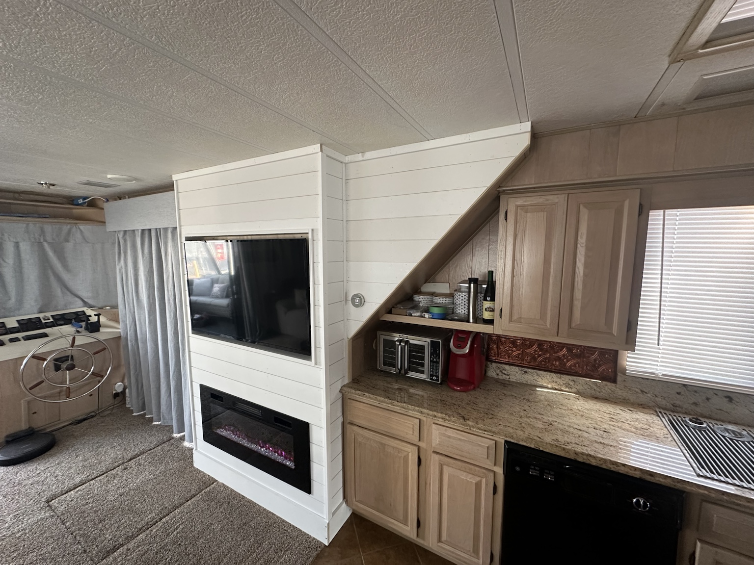 Completed custom marine entertainment center integrated into the interior