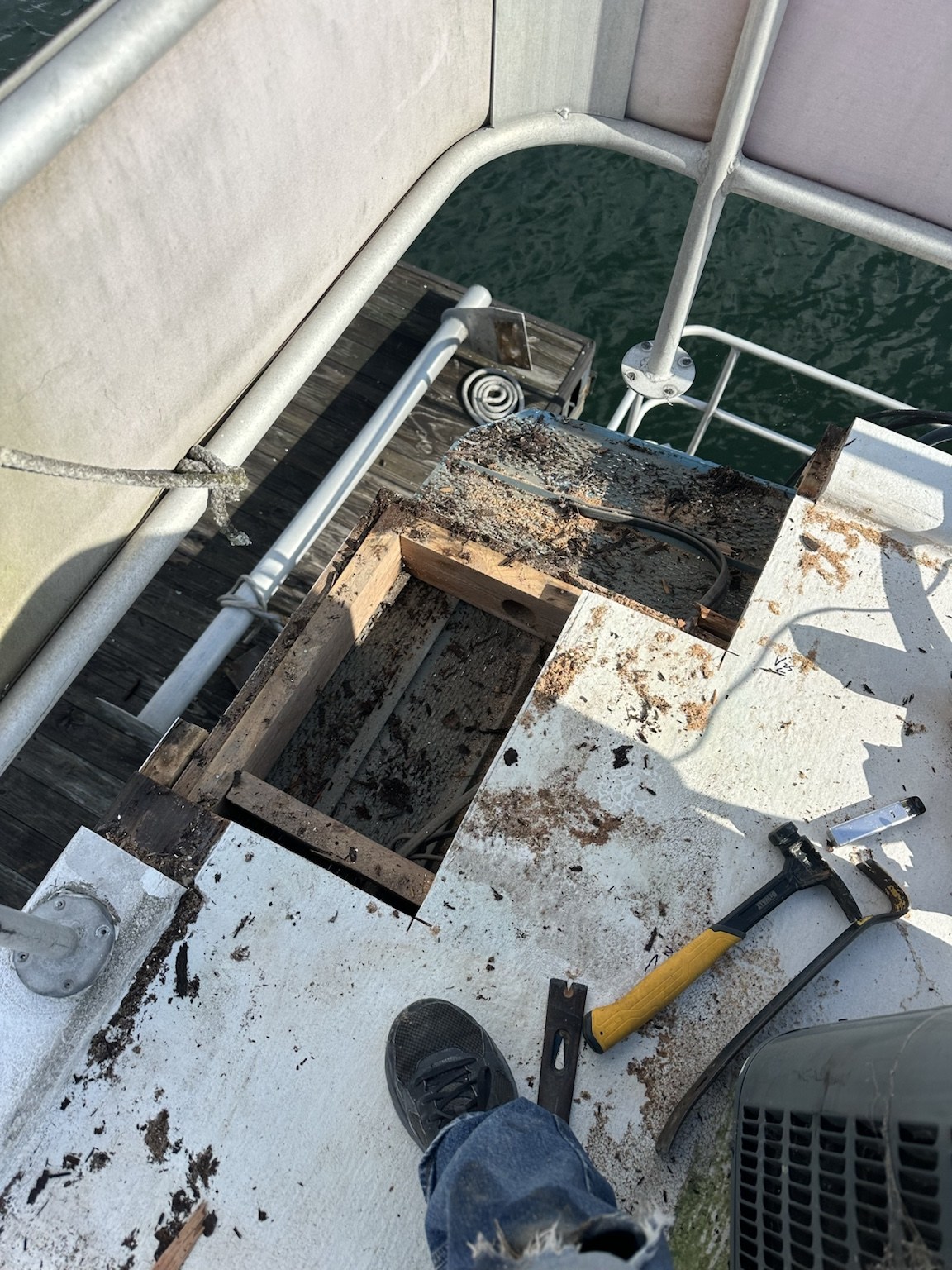 Marine fiberglass surface before repair